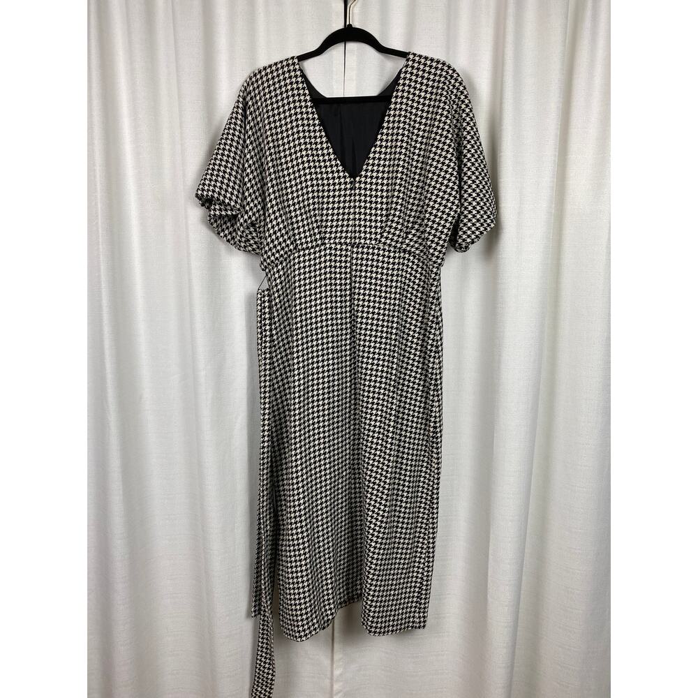 Zara Black&White Houndstooth Balloon Sleeve Blogger Favorite Midi Dress Sz.L - Picture 11 of 16